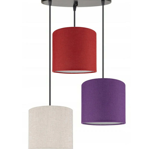 3lü Krem Kırmızı Mor Silindir Kumaş Abajur Sarkıt Avize Modern Dekoratif Tasarım