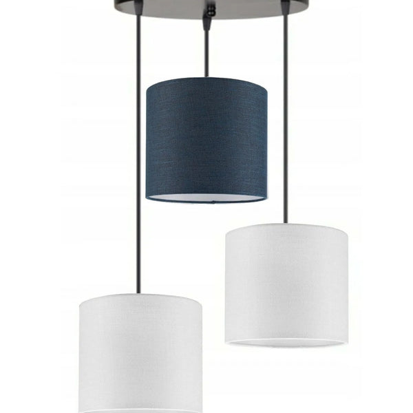 3lü Beyaz Lacivert Beyaz Silindir Kumaş Abajur Sarkıt Avize Modern Dekoratif Tasarım