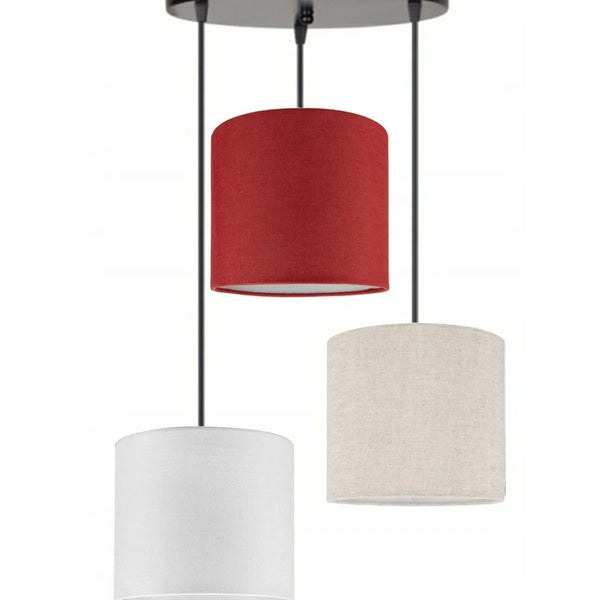 3lü Beyaz Kırmızı Krem Silindir Kumaş Abajur Sarkıt Avize Modern Dekoratif Tasarım