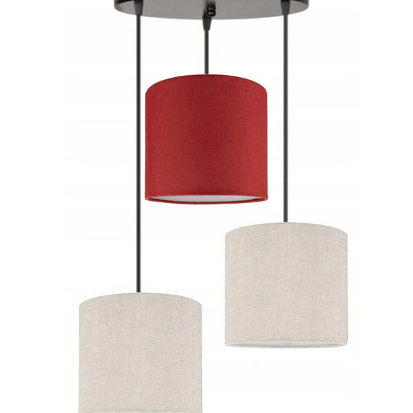 3lü Krem Kırmızı Krem Kumaş Abajur Sarkıt Avize Modern Dekoratif Tasarım
