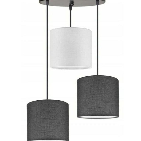 3lü Antrasit Beyaz Antrasit Silindir Kumaş Abajur Sarkıt Avize Modern Dekoratif Tasarım