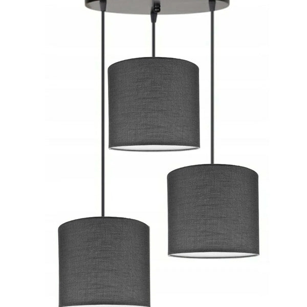 3lü Antrasit Silindir Kumaş Abajur Sarkıt Avize Modern Dekoratif Tasarım