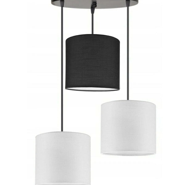 3lü Beyaz Siyah Beyaz Silindir Kumaş Abajur Sarkıt Avize Modern Dekoratif Tasarım
