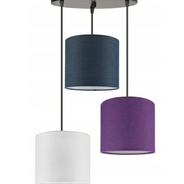3lü Beyaz Lacivert Mor Silindir Kumaş Abajur Sarkıt Avize Modern Dekoratif Tasarım