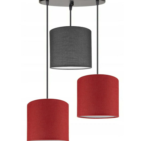 3lü Kırmızı Antrasit Kırmızı Silindir Kumaş Abajur Sarkıt Avize Modern Dekoratif Tasarım