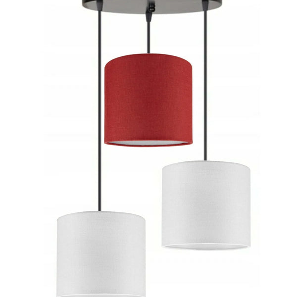 3lü Beyaz Kırmızı Beyaz Silindir Kumaş Abajur Sarkıt Avize Modern Dekoratif Tasarım