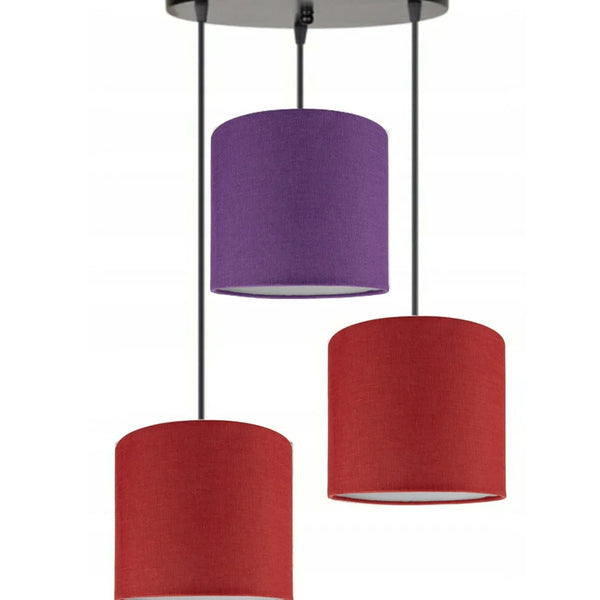 3lü Kırmızı Mor Kırmızı Silindir Kumaş Abajur Sarkıt Avize Modern Dekoratif Tasarım