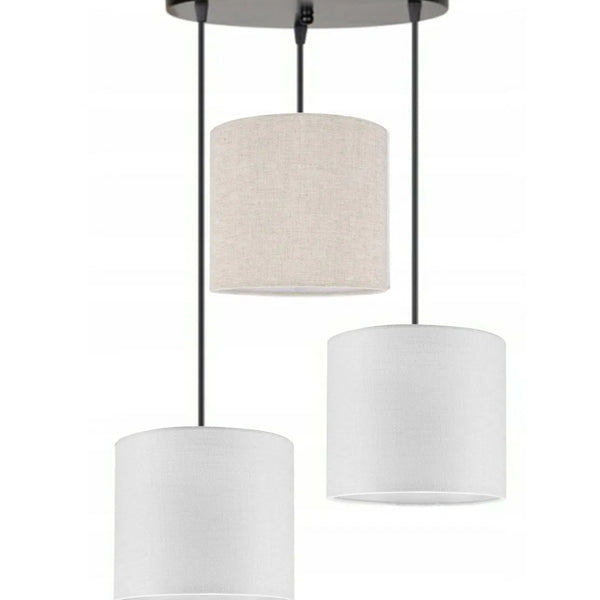 3lü Beyaz Krem Beyaz Silindir Kumaş Abajur Sarkıt Avize Modern Dekoratif Tasarım