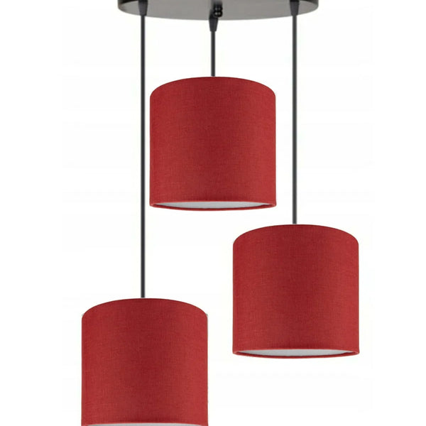 3lü Kırmızı Silindir Kumaş Abajur Sarkıt Avize Modern Dekoratif Tasarım