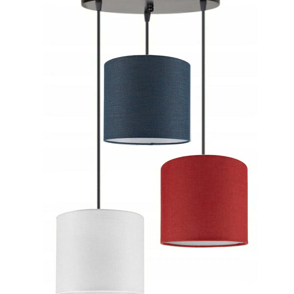 3lü Beyaz Lacivert Kırmızı Silindir Kumaş Abajur Sarkıt Avize Modern Dekoratif Tasarım