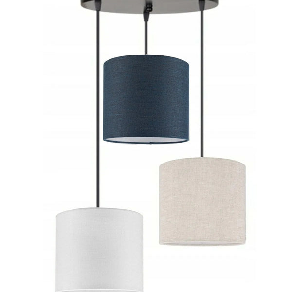 3lü Beyaz Lacivert Krem Silindir Kumaş Abajur Sarkıt Avize Modern Dekoratif Tasarım