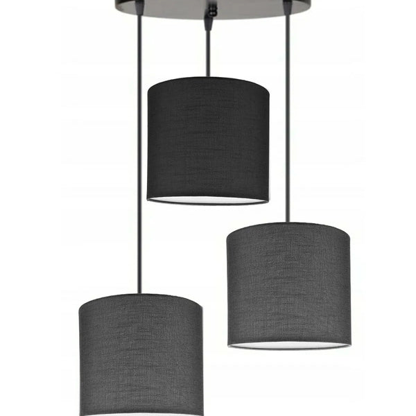3lü Antrasit Siyah Antrasit Silindir Kumaş Abajur Sarkıt Avize Modern Dekoratif Tasarım