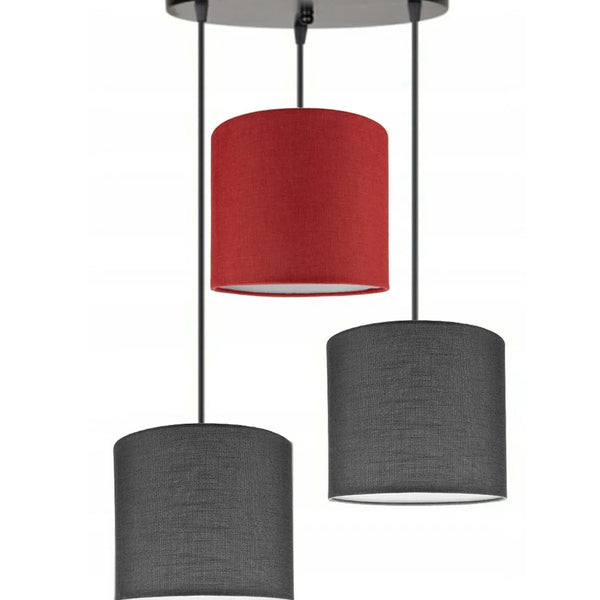 3lü Antrasit Kırmızı Antrasit Silindir Kumaş Abajur Sarkıt Avize Modern Dekoratif Tasarım