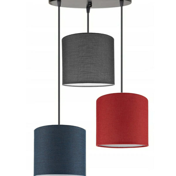 3lü Lacivert Antrasit Kırmızı Kumaş Abajur Sarkıt Avize Modern Dekoratif Tasarım