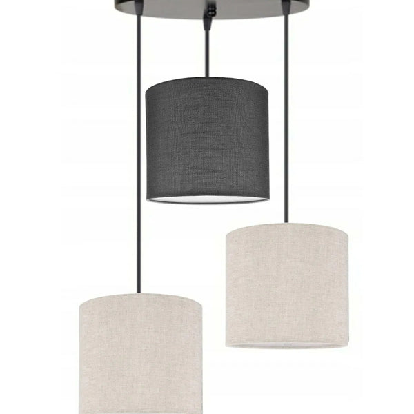 3lü Krem Antrasit Krem Kumaş Abajur Sarkıt Avize Modern Dekoratif Tasarım
