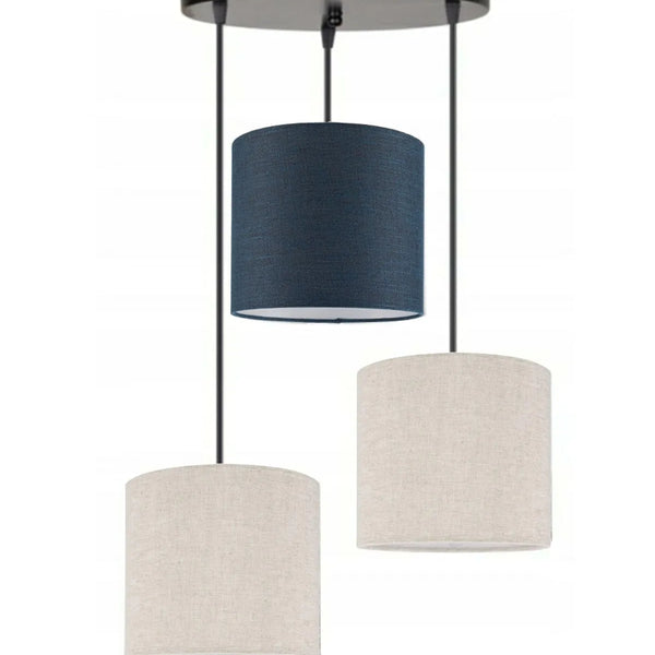 3lü Krem Lacivert Krem Kumaş Abajur Sarkıt Avize Modern Dekoratif Tasarım