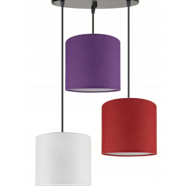 3lü Beyaz Mor Kırmızı Silindir Kumaş Abajur Sarkıt Avize Modern Dekoratif Tasarım