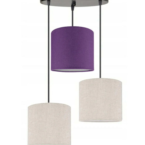 3lü Krem Mor Krem Kumaş Abajur Sarkıt Avize Modern Dekoratif Tasarım