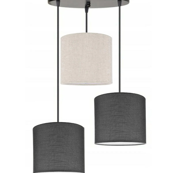 3lü Antrasit Krem Antrasit Silindir Kumaş Abajur Sarkıt Avize Modern Dekoratif Tasarım
