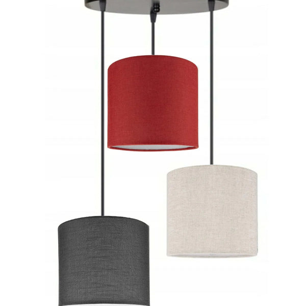 3lü Antrasit Kırmızı Krem Silindir Kumaş Abajur Sarkıt Avize Modern Dekoratif Tasarım