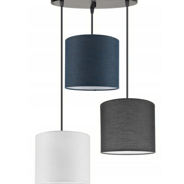 3lü Beyaz Lacivert Antrasit Silindir Kumaş Abajur Sarkıt Avize Modern Dekoratif Tasarım