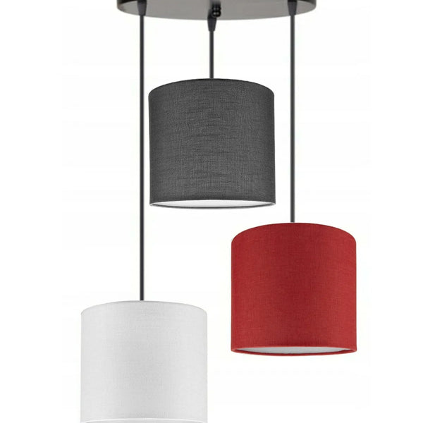 3lü Beyaz Antrasit Kırmızı Silindir Kumaş Abajur Sarkıt Avize Modern Dekoratif Tasarım