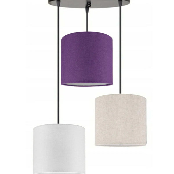 3lü Beyaz Mor Krem Silindir Kumaş Abajur Sarkıt Avize Modern Dekoratif Tasarım