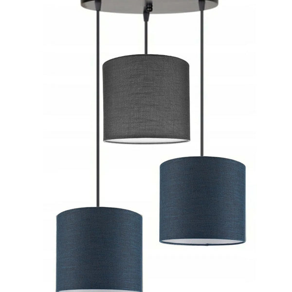 3lü Lacivert Antrasit Lacivert Kumaş Abajur Sarkıt Avize Modern Dekoratif Tasarım