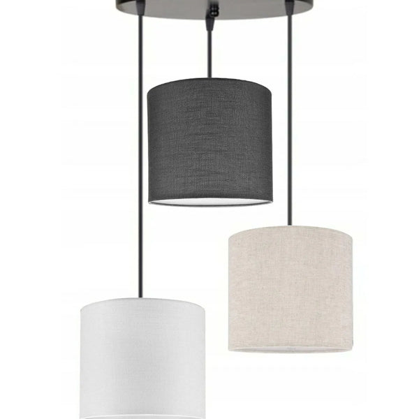 3lü Beyaz Antrasit Krem Silindir Kumaş Abajur Sarkıt Avize Modern Dekoratif Tasarım