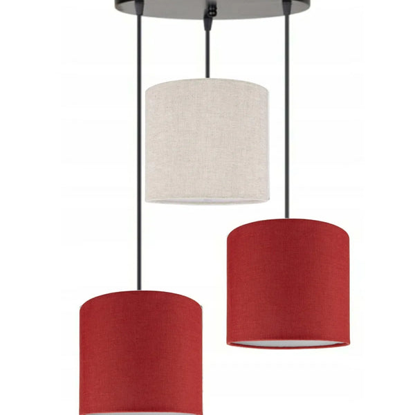 3lü Kırmızı Krem Kırmızı Silindir Kumaş Abajur Sarkıt Avize Modern Dekoratif Tasarım