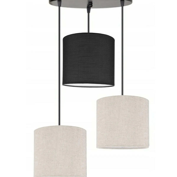 3lü Krem Siyah Krem Kumaş Abajur Sarkıt Avize Modern Dekoratif Tasarım
