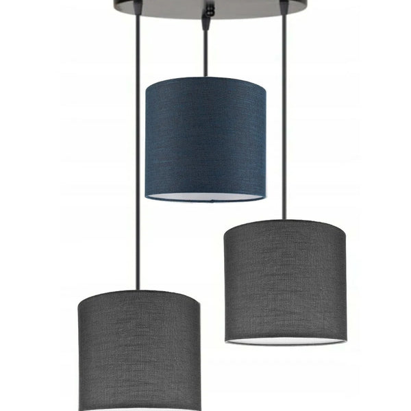 3lü Antrasit Lacivert Antrasit Silindir Kumaş Abajur Sarkıt Avize Modern Dekoratif Tasarım