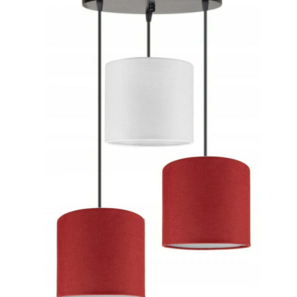 3lü Kırmızı Beyaz Kırmızı Silindir Kumaş Abajur Sarkıt Avize Modern Dekoratif Tasarım