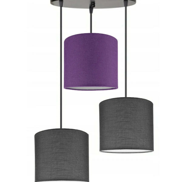 3lü Antrasit Mor Antrasit Silindir Kumaş Abajur Sarkıt Avize Modern Dekoratif Tasarım
