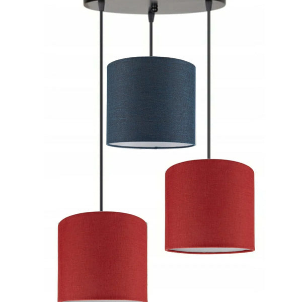 3lü Kırmızı Lacivert Kırmızı Silindir Kumaş Abajur Sarkıt Avize Modern Dekoratif Tasarım