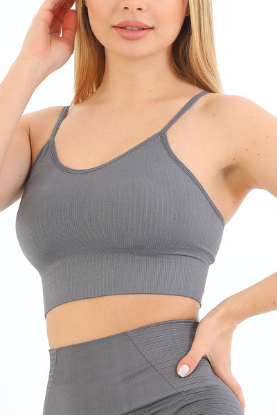 Çizgili Askılı Crop Top Füme