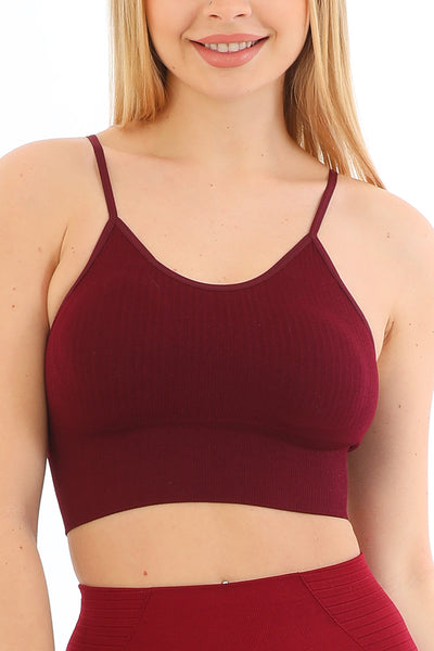 Çizgili Askılı Crop Top Bordo