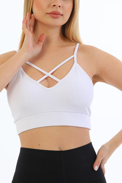 Önü Çapraz Askılı Crop Top Beyaz