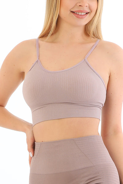 Çizgili Askılı Crop Top Vizon