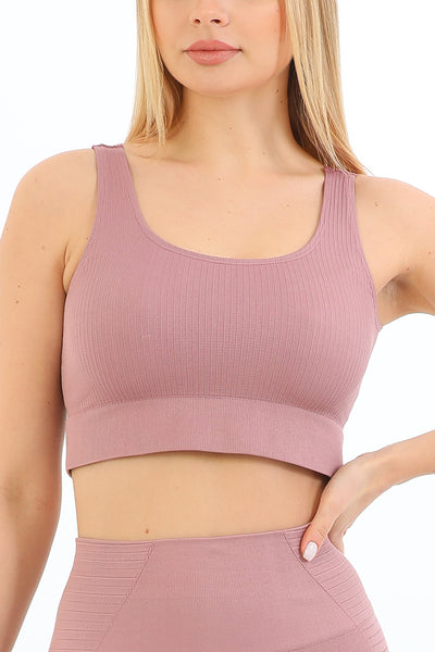 Seamless Fitilli Crop Top Toz Pembe