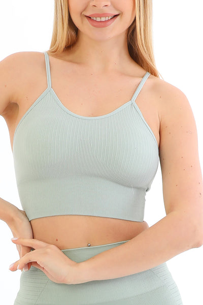 Çizgili Askılı Crop Top Su Yeşili