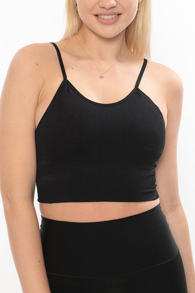 Çizgili Askılı Crop Top Siyah