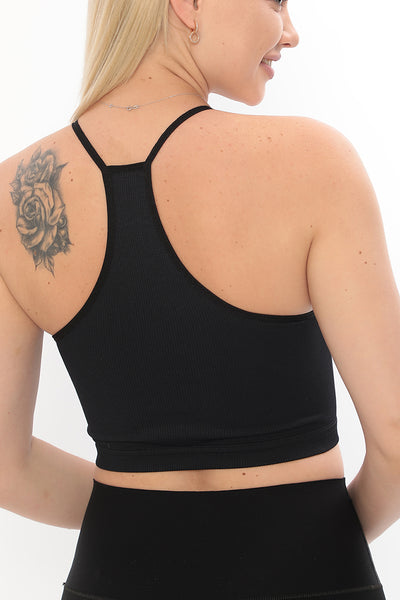 Fitilli Askılı Crop Top Siyah