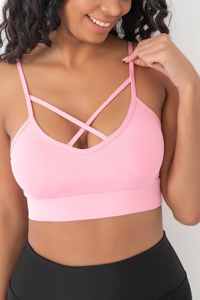 Önü Çapraz Askılı Crop Top Pembe