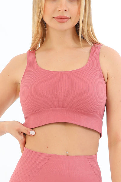 Seamless Fitilli Crop Top Pembe