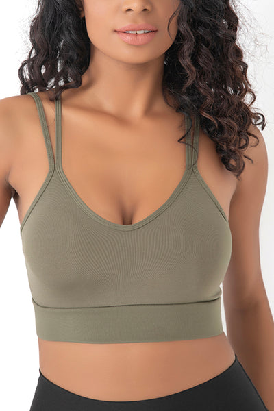 Sırtı Çapraz Askılı Crop Top Yeşil