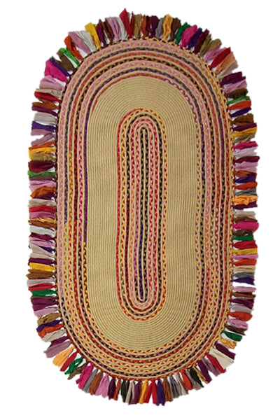 Püsküllü Oval Kilim - Bej WAHSHE-406