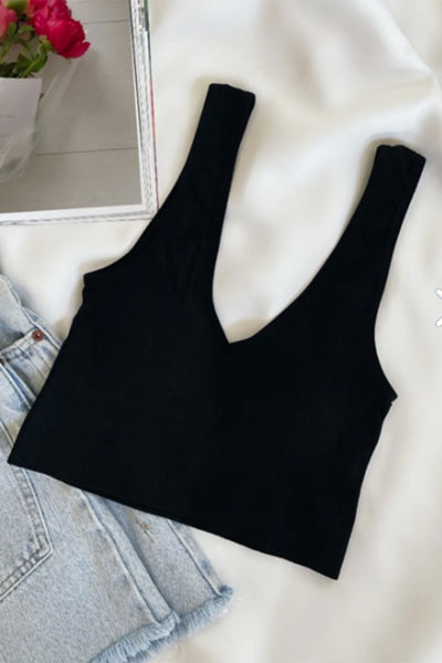 Gizli Destekli Seamless Fitilli Crop Top Siyah