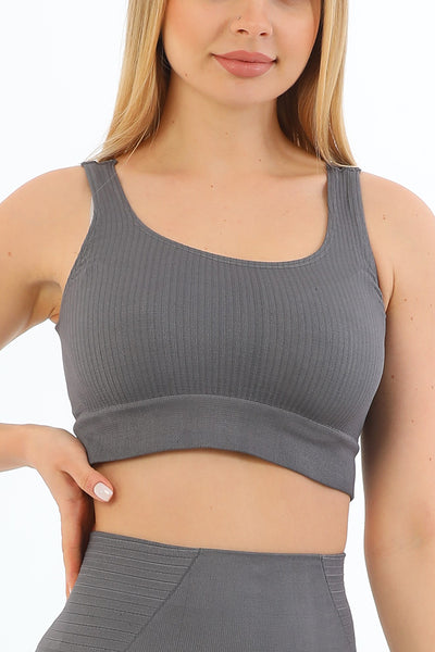 Seamless Fitilli Crop Top Füme