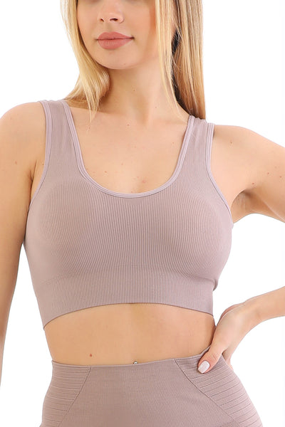 Gizli Destekli Seamless Fitilli Crop Top Vizon